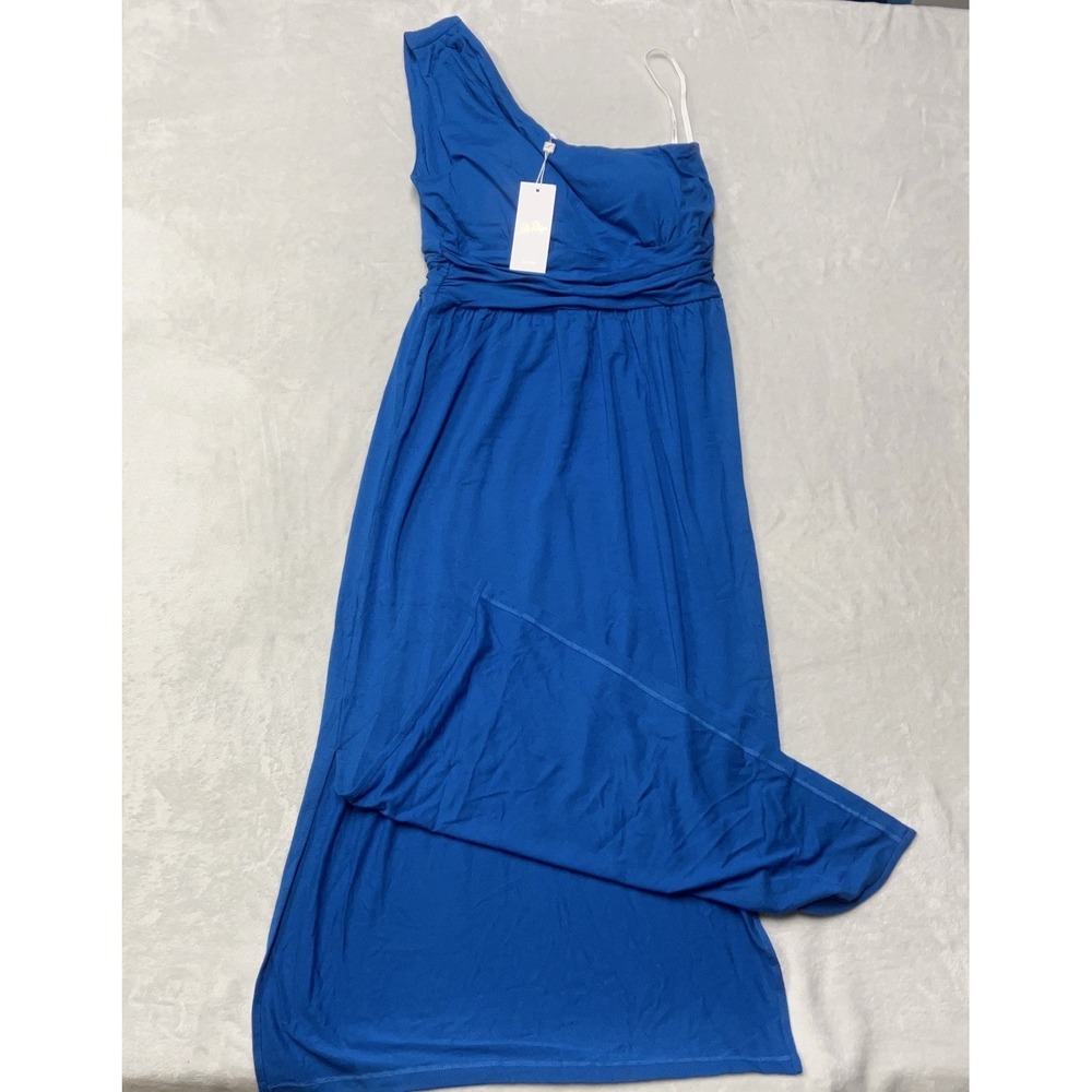 NWT Lilly Pulitzer Dress Helina One Shoulder Midi Barton Blue‎ Womens Medium
